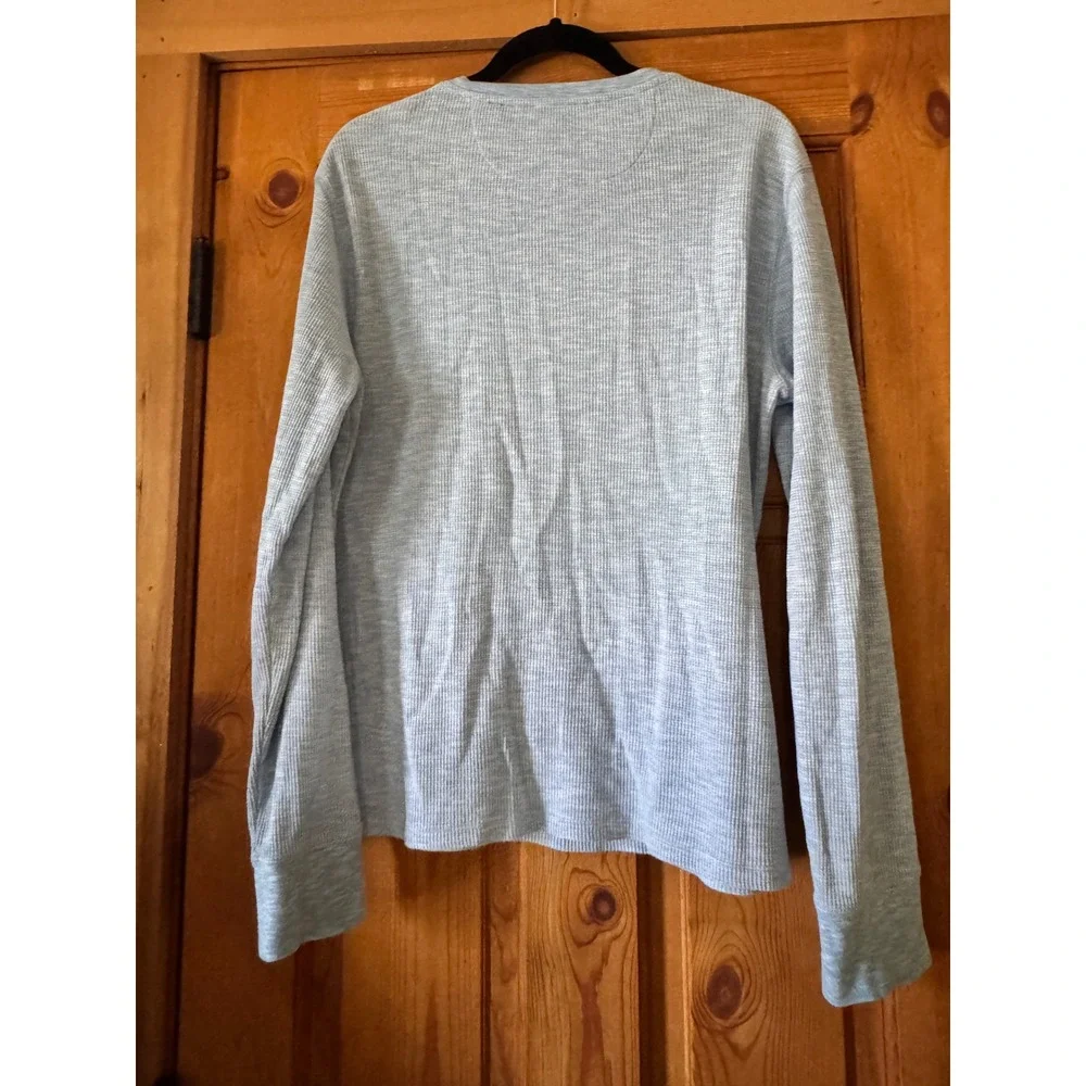 Vince Mens Light Blue Waffle Knit Long Sleeve Henley Shirt Size M Thermal Top